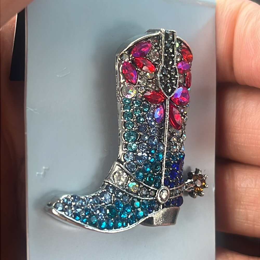 Silver and Blue Rhinestone Cowboy Boot Brooch NWT - Picture 5 of 10